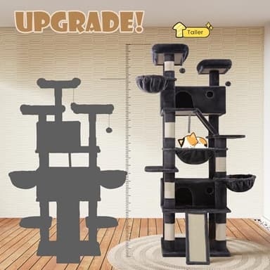 SHA CERLIN 81in Multi-Level Tall Cat Tree Tower for Indoor Kitties/Larger Cat Condo Furniture with Hammock/Cozy Pussycat Perches/Sisal Scratching Posts/Pet House/Wide Base/Dark Grey - Image 4