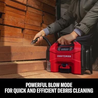 CRAFTSMAN 3-in-1 Tire Inflator, 160PSI Portable Air Compressor/Car Vacuum/Dust Blower, 20V Cordless & 12V Car Power, Air Pump with LED Light for Cars Trucks RV Tires (Battery Sold Separately) - Image 6