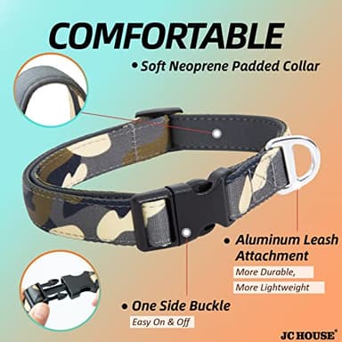 JC HOUSE Soft Padded Dog Collar, Neck 12’’-20’’, Adjustable Heavy Duty Collar with 3M Reflective Logo for Medium, Large Dogs, Camo Green, M - Image 4