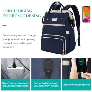 ETRONIK Lunch Backpack for Women, 15.6 Inch Laptop Backpack with USB Port, Stylish Nurse Backpack Teacher Work Bag with Insulated Cooler Lunch Box for Women Men/Travel, Blue - Image 5