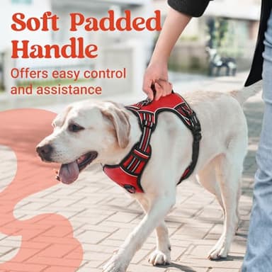 rabbitgoo Dog Harness Medium Sized, No Pull Pet Harness with Soft Padded Handle, Adjustable Reflective Vest with 3 Buckles, Easy Walking Harness with 2 Leash Clips, Red, M - Image 2