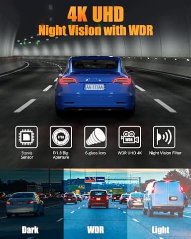 Dash Cam Front and Rear, 4K+1080P Dual Dash Camera for Cars with 5G WiFi, Built-in 32GB Card, Night Vision, G-Sensor, 24H Parking Mode - Image 4