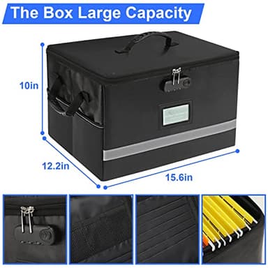EXLIFBAG File Organizer, Fireproof File Box with Lids, Important Document Organizer Box with Lock, Portable File Folder Organizer with Handle - Image 3