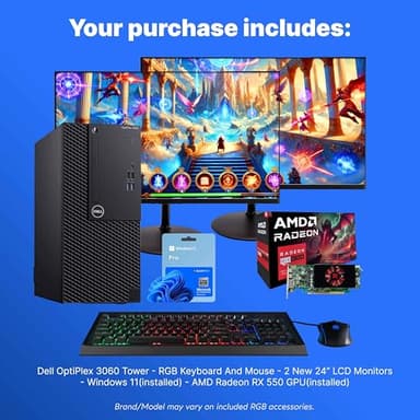 Dell OptiPlex 3060 Tower PC | Intel Core i5-8500 | 32GB RAM | 250GB NVME M.2 + 1TB SSD | Nvidia RX 550 4GB | Windows 11 Pro | AX200 WiFi 6 + Bluetooth | Dual New 24” HD Monitors (Renewed) - Image 2