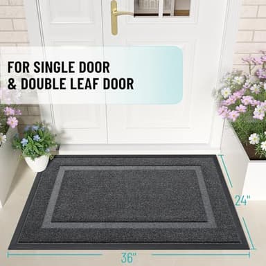 OLANLY Front Door Mat Indoor Outdoor Entrance, Waterproof All-Season, All-Weather Doormat, Sturdy Natural Rubber, Fade Resistant, Low Profile, Easy Clean Patio Porch Entryway Mat, 36x24, Grey - Image 2