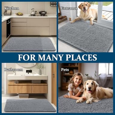 OLANLY Dog Door Mat for Muddy Paws 40x32, Absorbs Moisture and Dirt, Absorbent Non-Slip Washable Doormat, Quick Dry Chenille Mud Mat for Dogs, Entry Indoor Entryway Carpet for Inside Floor, Grey - Image 8