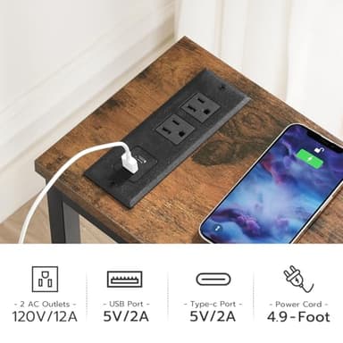 HOOBRO Narrow Console Table with Power Outlets, 44.9-Inch Sofa Table, Slim Behind Couch Table, Entryway Display Shelf, for Living Room, Foyer, Hallway, Rustic Brown and Black BF114UXG01 - Image 6