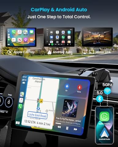 11" Extra Large Wireless Apple CarPlay Screen for Car – Ultra-Slim 0.16 Inch Touchscreen Car Stereo with Android Auto, 4K Dash Cam, 1080p Backup Camera, GPS, Mirror Link, Voice Control - Image 2