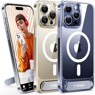 TORRAS Upgraded Magnetic & Stand for iPhone 15 Pro Case [Military Grade Drop Tested] [Compatible with MagSafe] Slim Thin Light Frosted Case for iPhone 15 Pro Phone Case Professional (6.1"), Clear - Image 1