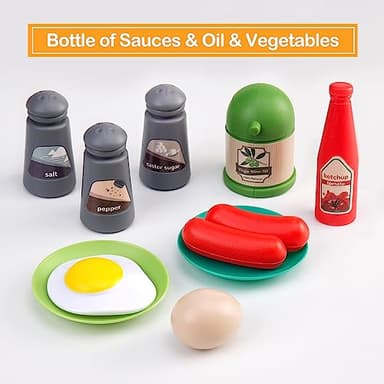 35Pcs Kids Kitchen Toy Accessories, Toddler Pretend Cooking Playset with Play Pots, Pans, Utensils, Cookware, Play Food Set, Toy Vegetables, Learning Gift for Girls & Boys (Blue) - Image 6