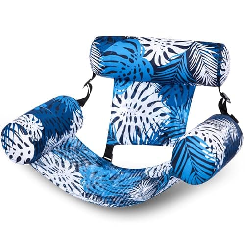 SLOOSH Pool Floats Chairs Adult,Inflatable Pool Lounge,Plant Pattern Floating Mat Hammock,Blow up Water Chairs Noodles rafts for Party Summer Water Beach Fun,Blue Leaves - Image 1