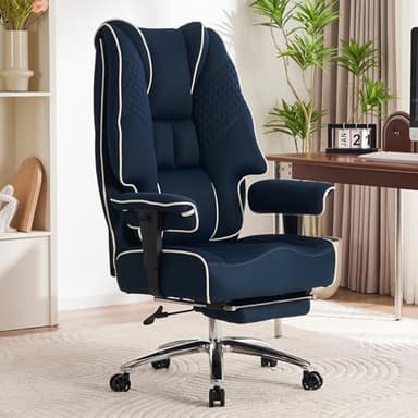 EXCEBET Big and Tall Office Chair 400lbs Wide Seat, Leather High Back Executive Office Chair with Foot Rest, Ergonomic Chairs Lumbar Support for Lower Back Pain Relief (Mesh Dark Blue) - Image 1