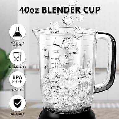 Bear Blender, 2025 New 700W Smoothie Countertop Blender with 40oz Cup for Shakes and Smoothies, 3-Speed for Crushing Ice, Puree and Frozen Fruit with Autonomous Clean - Image 4