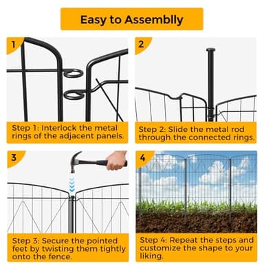 Jocoevel Garden Fence 10 Panels, 35.8 in (H) x 21.8 ft (L) No Dig Decorative Fencing, Rustproof Metal Fence Border for Garden Beds, Outdoor Temporary Dog Fence for Yard Patio - Image 7