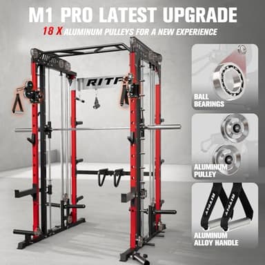 RitFit M1 Pro Smith Machine with Cable Crossover System, Multi-Function Squat Rack Power Cage for Home Gym, Power Rack and Packages Red - Image 5