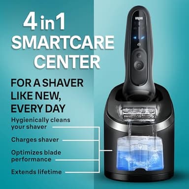 Braun Electric Shaver for Men, Series 7 7185cc, Waterproof, Wet & Dry Shave, Shaving Kit with SmartCare Center and Beard Trimmer, 3 Shave Modes, 60 Minute Battery Runtime, 10 Piece Set - Image 6