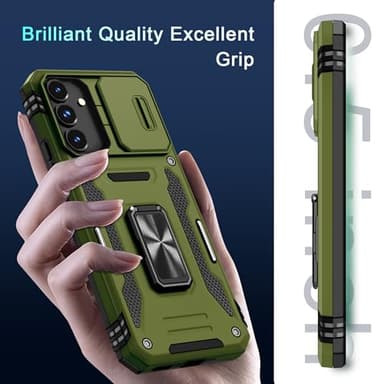 DEERLAMN Case for Samsung Galaxy S25 6.2-Inch with Slide Camera Cover+Screen Protector (1 Pack), Rotated Ring Kickstand Military Grade Shockproof Protective Cover-Olive Green - Image 8