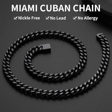 Mens Cuban Link Chain, Black Miami Cuban Chain Necklace for Men, 9mm Wide Hip Hop Mens Jewelry, 24" - Image 2