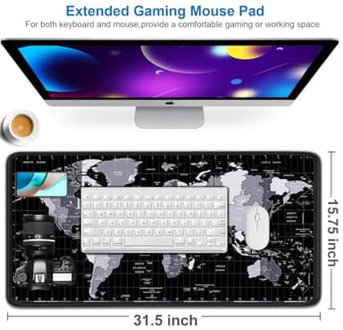 Large Mouse Pad, 31.5x15.7 inch Large Extended Computer Keyboard Mouse Mat, Water Resist Non-Slip Mousepad Rubber Base Long XXL Desk Mouse Pad for Work & Gaming, Office & Home, Grey Map - Image 2