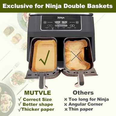 Air Fryer Liners for Ninja Dual, Air Fryer Parchment Paper Liners Disposable for Ninja DZ201, Ninja Foodi Liners, Disposable Ninja Dual Rectangular, AirFryer Paper Liners Rectangle Accessories Ninja - Image 2