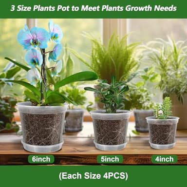 YALIOURS Clear Nursery Pots for Plants, 12Pack 4/5/6 inch Transparent Plastic Plant Pots with Drainage Holes, Garden Pots for Plants Flowers with 12Pack Trays and 15pcs Plant Labels - Image 2