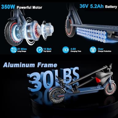 Electric Scooter for Adults with Seat, 350W Folding Lightweight Commuter E Scooter, 8.5" Solid Tires, 16 MPH, 21 Mile Range, Dual Brake, Cruise Control, APP Control for Teens, Phone Holder - Image 6