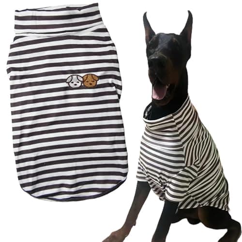 Turtleneck Dog Shirt Cute Doggie Embroidery Super Soft Dog Sweatshirt Stretchy Striped Puppy Pullover for Cats Small Medium Large Dogs (XXXX-Large, Brown Striped) - Image 1