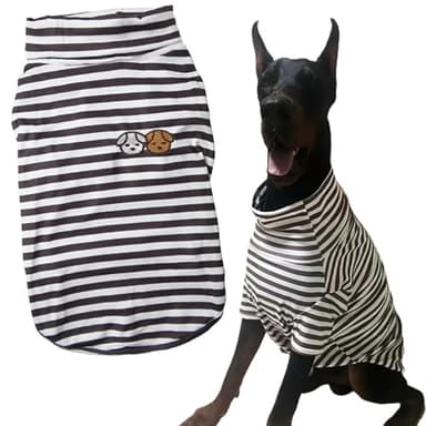 Turtleneck Dog Shirt Cute Doggie Embroidery Super Soft Dog Sweatshirt Stretchy Striped Puppy Pullover for Cats Small Medium Large Dogs (XXXX-Large, Brown Striped) - Image 1