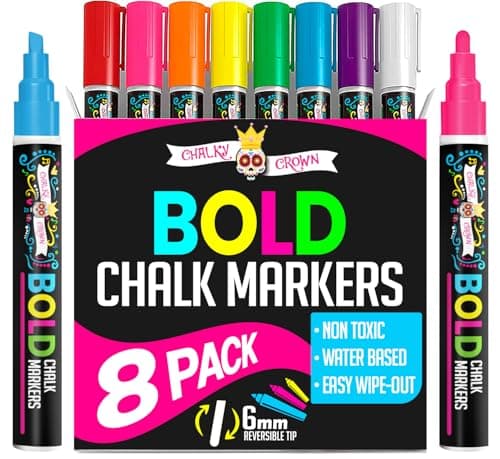 Liquid Chalk Markers for Blackboards - Bold Color Dry Erase Marker - Chalk Markers for Chalkboard Signs, Windows, Blackboard, Glass - 6mm Reversible Tip (8 Pack) - 24 Chalkboard Labels Included - Image 1
