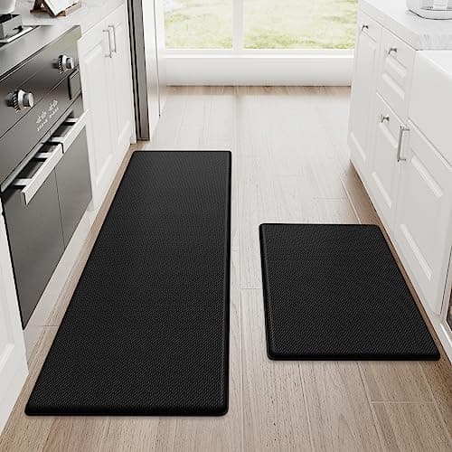 StepRite Kitchen Mats, 2PCS Kitchen Rugs, Cushioned Anti Fatigue Kitchen Mats for Floor, Non-Slip Standing Desk Mat, Waterproof Kitchen Rug Set for Kitchen, Floor, Office, 17.3"x30"+17.3"x47", Black - Image 1