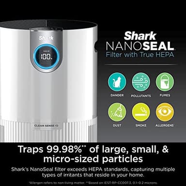 Shark Air Purifier for Home Large Room, Clean Sense Technology, HEPA Air Filter, 1000 Sq Ft, Kitchen, Filters Smoke, Captures 99.98% of Particles, Pet Dander, Pollutants, Dust, Allergens, HP201 - Image 9