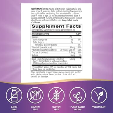 Nature’s Way Sambucus Elderberry Gummies, Immune Support Gummies*, Black Elderberry with Vitamin C and Zinc, 60 Gummies - Image 5