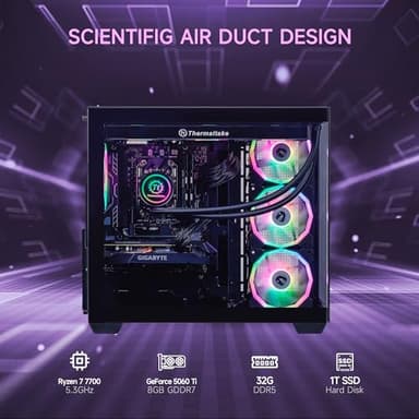 MLOONG Gaming PC Desktop, AMD Ryzen 5 5500, GeForce RTX 4060 8GB, 16GB DDR4 RAM 3200MHz, 1TB NVME SSD, 600W PSU, Windows 11 Home 64-bit, WiFi, Black - Image 3