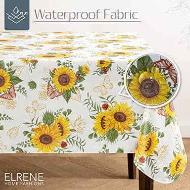 Elrene Home Fashions Sunflower Season Vintage Floral Water- and Stain-Resistant Vinyl Tablecloth with Flannel Backing, 52 Inches X 52 Inches, Square - Image 2