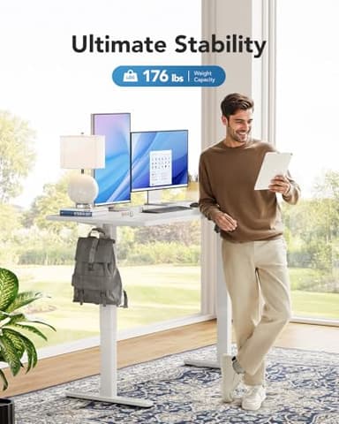 HUANUO Electric Standing Desk, 40" x 24" Whole Piece Desktop, Adjustable Height Computer Desk, 4 Height Memory Settings, Sit Stand Up Desk for Home Office, White - Image 5