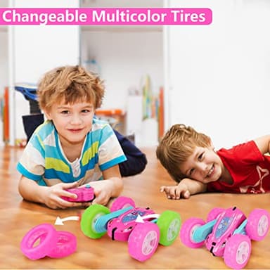 FREE TO FLY Remote Control Car for Girls : Pink RC Car Double Sided 360°Flip Stunt Cars with Headlights & WheelLights Rechargeable Toy Car Birthday Gifts for Girl Kids Age 6 7 8 9 10 11 12 Year Old - Image 6