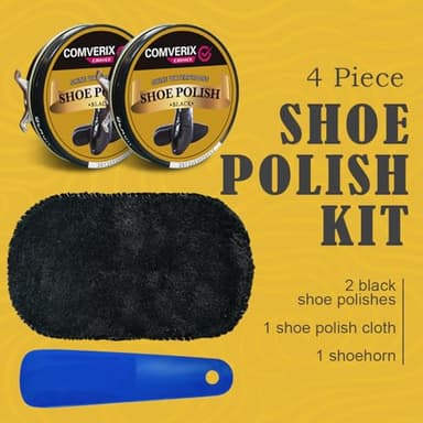 COMVERIX Black Shoe Polish 2 Pack Total 3.4oz,Polish Care for Black Leather goods,Shoe Cream,Shine Cloth, Durable Shoe Horn,Contains Waterproof UV Protection Material. - Image 2