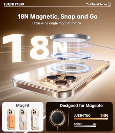 JUESHITUO 3 in 1 for iPhone 16 Pro Max Case, [with Sensitive Camera Control Capture Button] [Non-Yellowing] 360° Rotatable Magnetic Ring Stand with [Rotary Damping Sound] Phone Cover 6.9", Clear - Image 7