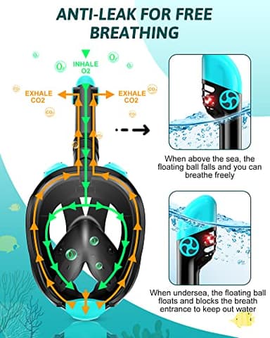 Viginsul Mask Fins Snorkeling Gear for Adults, Full Face Snorkel Mask & Adjustable Swim Fins Snorkel Set, Panoramic View Snorkel Mask Dry Top Anti-Fog Anti-Leak - Image 3