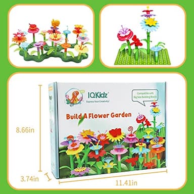 IQKidz 3-6 Years Old Toddler Toys - Flower Garden Building Toy with Insect Pegs, Educational Activity Gifts for Girls Preschool-Kindergarten, 153Pcs STEM Stacking Pretend Play Set - Image 9
