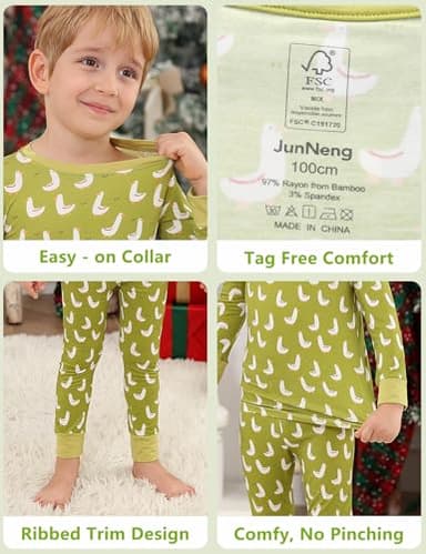 JunNeng Bamboo Viscose Toddler Pajamas, Baby Boys Girls Pjs Sets, Kids Snug-Fit Long Sleeve Sleepwear, Grass Green Duck 2-3 Years - Image 5