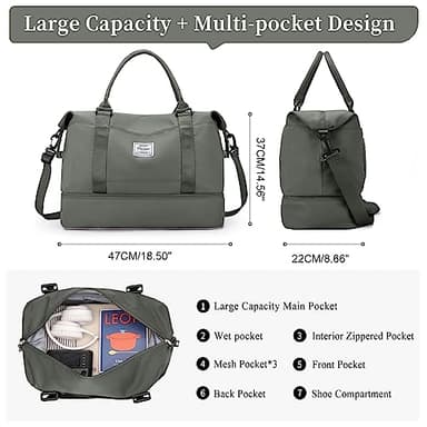 Weekender Bags for Women,Personal Item Travel Bag with Shoes Compartment,Overnight Travel Duffel Bag with Toiletry Bag - Image 4