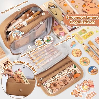 Fimibuke Kids School Supplies for Girls, 36PCS Cute Capybara Stationery Set with Pencil Case Gel Pens Pencils Stickers Pins Notebooks Sticky Notes Kawaii Birthday Gifts for Kindergarten Elementary - Image 3