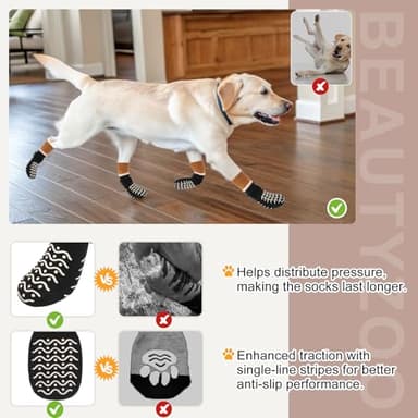 BEAUTYZOO Dog Socks, Non Slip Dog Socks to Prevent Licking Paws -Dog Boots & Paw Protectors with Grippers on Hardwood Floors, Dog Shoes for Hot/Cold Pavement Small Medium Large Senior Dogs Booties - Image 9