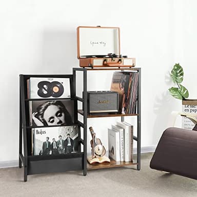 Bikoney Record Player Stand, Turntable Stand with 3-Tier Vinyl Record Storage, Record Player Table 200 Albums, End Table with Vinyl Display Holder Shelf, Record Player Cabinet Media Console for Stereo - Image 2