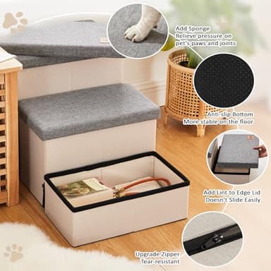 Love's cabin Dog Stairs for High Bed 18"H,Foldable Pet Stairs for Small Medium or Large Dogs Puppy with Storage for Bed or Couch, Cat Dog Steps Ramp with Zip up to 200 lbs(Light Grey,3 Steps no Condo) - Image 4