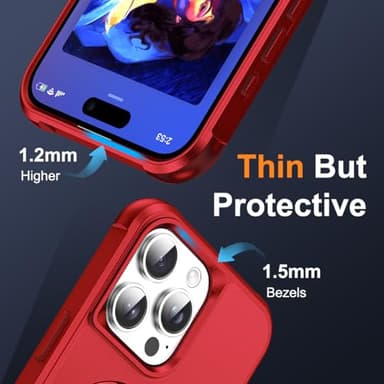 SKYLMW Compatible with iPhone 14 Pro Case with Invisible Magnetic O-Ring Stand Military-Grade Case for iPhone 14 Pro 6.1" [Compatible with Mag-Safe][Great Grip Feeling], Red - Image 6