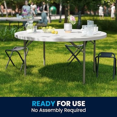 Flash Furniture 5' Round All-Occasion Plastic Folding Event Table for Parties and Trade Shows, Folding Banquet Table for Indoor/Outdoor Events, White - Image 8