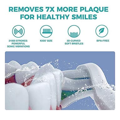 Vekkia Sonic Rechargeable Kids Electric Toothbrush, 3 Modes with Memory, Fun & Easy Cleaning, 24000 Strokes, IPX7 Waterproof, 2-Min Timer for Age 5+, 4 Soft Bristles(Blue) - Image 2