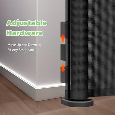 96 Inch Wide Reinforced Retractable Baby Gate with Support Rods, Extra Long Dog Gate Retractable Gate Outdoor Gates for Decks, Prevent Crawling Under Extra Long Baby Gates for Large Openings, Black - Image 7